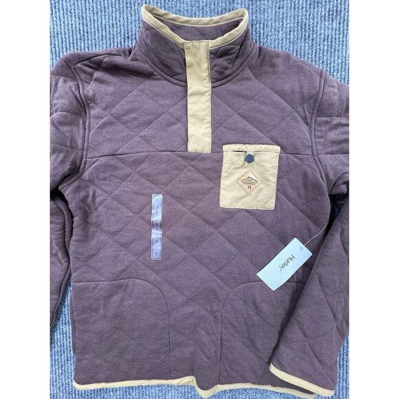 Hurley Jacket Mens Small Brown Quilted Snap‎ Pullover Sweater Middleton New - Picture 1 of 12